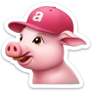 A pig wearing a duck tongue cap sticker