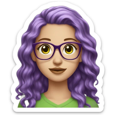 white-girl-purple-wavy-hair-green-eyes-square-glasses sticker