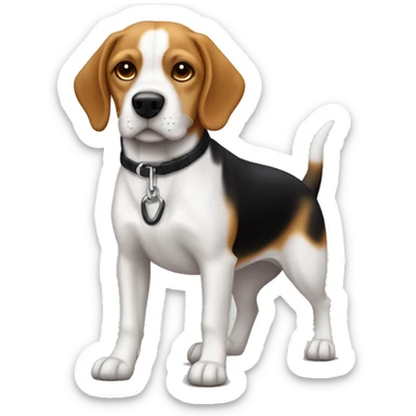 Chien beagle croisé avec un labrador noir avec une tache sur la poitrine et un colliervert  sticker