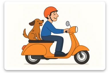 vector art of a man and his pet dog riding a vespa, for website design  sticker