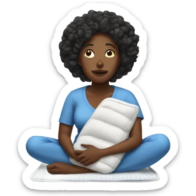 black mom in pain holding heating pad with cord sticker