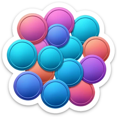 Many Coins pack 
in gradient of turquoise, blue, pink, purple, and coral
 sticker