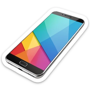 modern smartphone in 3D chrome metallic style, highly reflective and shiny, colorful screen, realistic details sticker