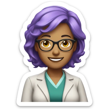 Smiling female European teacher with middle length purple hair and glasses  sticker