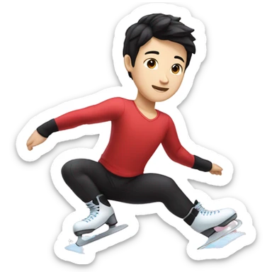 male asian ice skater with a red shiny shirt and black pants with black hair and pale skin skating trough the ice sticker