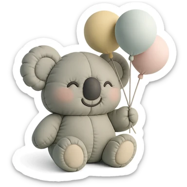 koala floating with pastel balloons, happy face, cushion style sticker