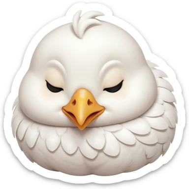 Meme-Worthy Cute Sleeping White Chicken Portrait Emoji, Head resting peacefully with a contented smile, showcasing a delightfully compact build and a luxuriously soft white plumage, eyes shut in a serene, restful nap, Simplified yet hilariously adorable features, highly detailed, glowing with a soft, drowsy light, high shine, relaxed and utterly lovable, stylized with an air of playful laziness, bright and heartwarming, soft glowing outline, capturing the essence of a comically sleepy chicken, so meme-worthy it feels like it could instantly become the next viral sensation of adorable slumber! sticker
