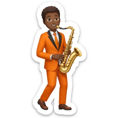 black man playing saxophone in orange suit full body sticker