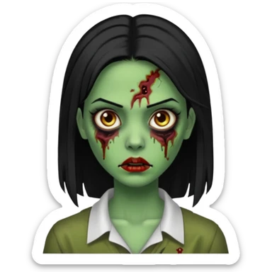 Faça uma zombie mulher bonita verde com olhos castanhos cabelos pretos partido ao meio liso com estilo de y2k baddie sticker