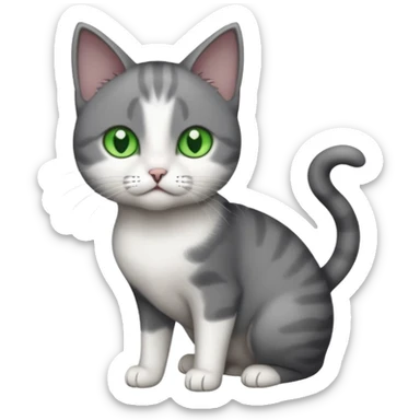 full body small short hair dark grey and white cat with green eyes sticker
