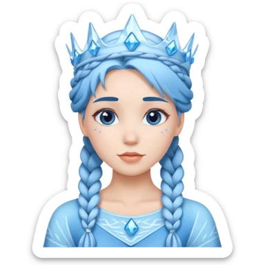 braided hair ice princess with ice crown, blue hair sticker