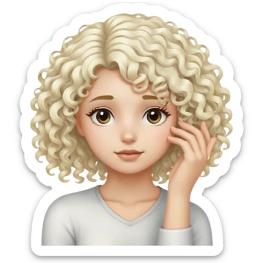 Girl with curly, wispy, platinum blonde hair, resting head on palm of her hand sticker
