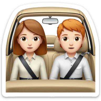 Two mouses, one girl with brunette long hair and one ginger short hair boy, boy drive a white ford focus card sticker