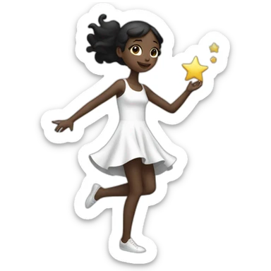 black and white two-dimensional girl in a short dress reaches for a star sticker