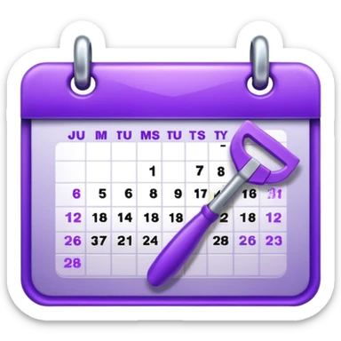 calendar icon with violet garden tools near. Transparent background sticker