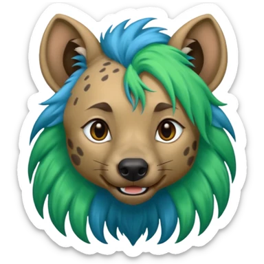 hyena withlong blue and green hair sticker