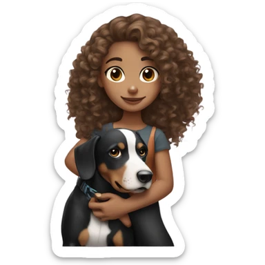 Girl with curly hair and freckles that’s mixed with black and white holding a Doberman  sticker