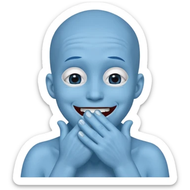 A blue face laughing out loud while covering it's mouth with his hands sticker