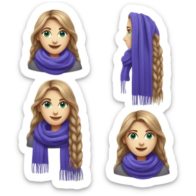 beautiful finnish fair long hair woman with blue eye knitting purple scarf sticker