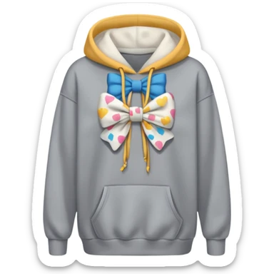 a gray oversized hoodie with a bow print on the chest sticker