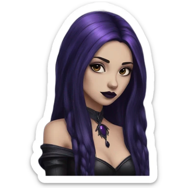 Raven Queen gothic girl long dark black and purple hair sticker