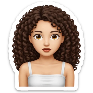 Woman with light skin and dark brown eyes and dark brown long curly hair and white tube top sticker
