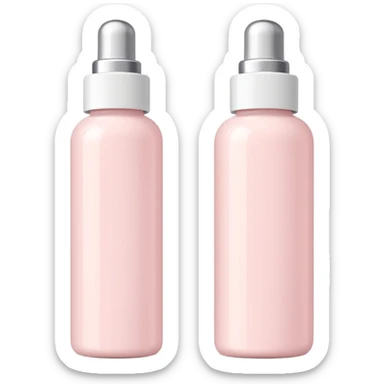 Soft pastel pink skincare bottles with white caps, minimal label design, clean aesthetic sticker