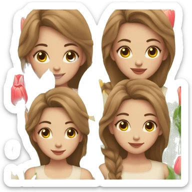 Girl with brown hair and light skin take a tulips sticker