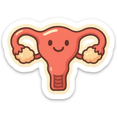 Retro stickers style variant of a uterus with a smile, soft rounded shapes, expressive contours, vintage color palette, light paper texture, shadows and highlights, transparent background. sticker