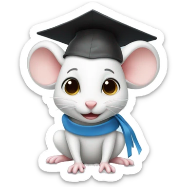Cute little white mouse in graduation cap and gown sticker