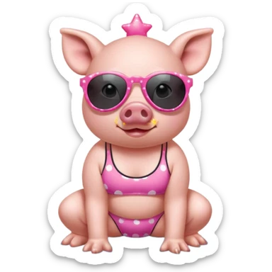 cute pig wearing cool star shaped sunglasses and polka dotbathing suit on all fours  sticker