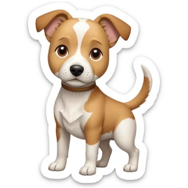 a full body facing front on of a buff white beagle cross jack russell terrier looking dog the size of a kelpie with light brown long ears resting on its face and a light brown patch above one eye and a large snout. the rest of the dog is completely white.  sticker