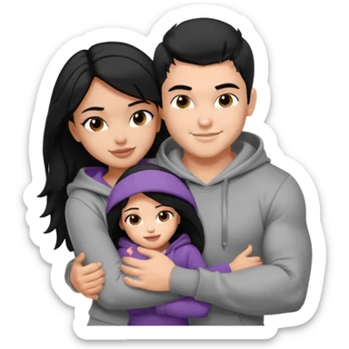a pretty bratz boy with black hair and a grey hoodie, big biceps, hugging a girl with dark brown hair sticker