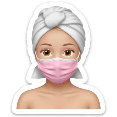 Girl with a light pink facemask and a white head towel sticker