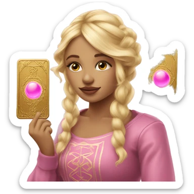 Blonde beautiful girl with pink pink tarot gold cards sticker