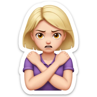 angry girl with arms crossed and her hands grabbing her neck sticker