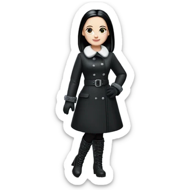 Dazzling Winter Barbie Wednesday Addams.  Wearing coat gloves boots  sticker