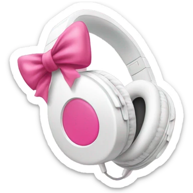 white headphones with pink coquette bow sticker