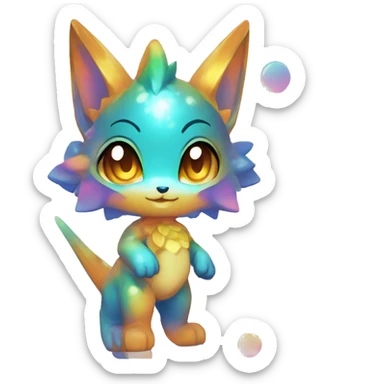 a anthro chibi-style colorful gradient-shiny gem-sparkle-Fakémon-hybrid full body sticker