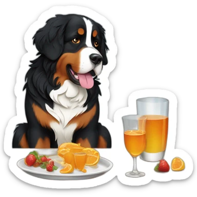 Bernese mountain dog eating and drinnking aperitiv sticker