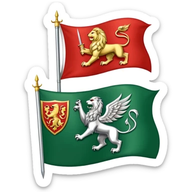 A flag with green at the top, white in the middle, red at the bottom, a lion and a falcon in the middle of the white flag, in the lion's right hand is a sword. sticker