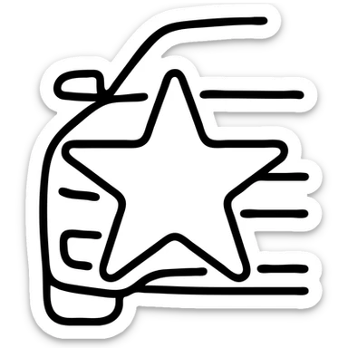 outlined icon of a gold star on the glossy black body of a premium car, clean lines, subtle reflections, modern and simple sticker