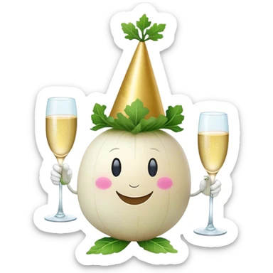 white turnip with smiling face and leafy stalk partying sticker