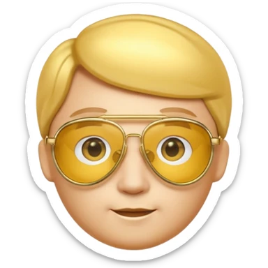 A 3D cartoon golden-yellow aviator Glasses, metallic frame with clear lenses, gentle highlights, Memoji-style. sticker