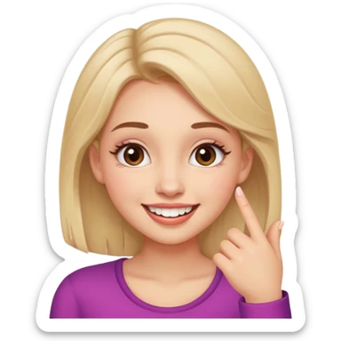 Emoji de una chica con el dedo sobre una esquina de los dientes sonriendo de forma coqueta   sticker