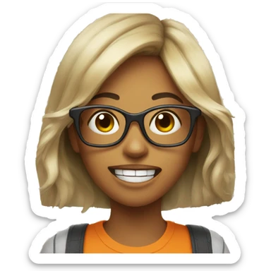 A girl with glasses eating Mandarine and going crazy sticker