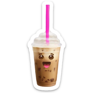 Large iced coffee with oat milk and a pink straw  sticker