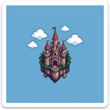 simple castle floating in the sky with clouds sticker