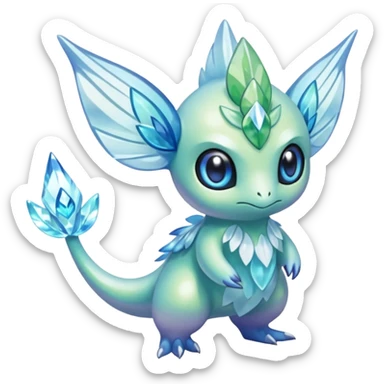 elemental icy floral ethereal glacial Axew-Rufflet-Brionne-Celebi-Pokémon-Fakémon-hybrid-creature sticker