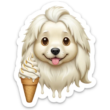 A dog whit Long Hair and ice cream sticker
